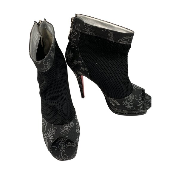 Rare Apple Bottoms Peep Toe Ankle Booties 6.5 Black Mesh Platform 8764 Charm - Picture 7 of 13